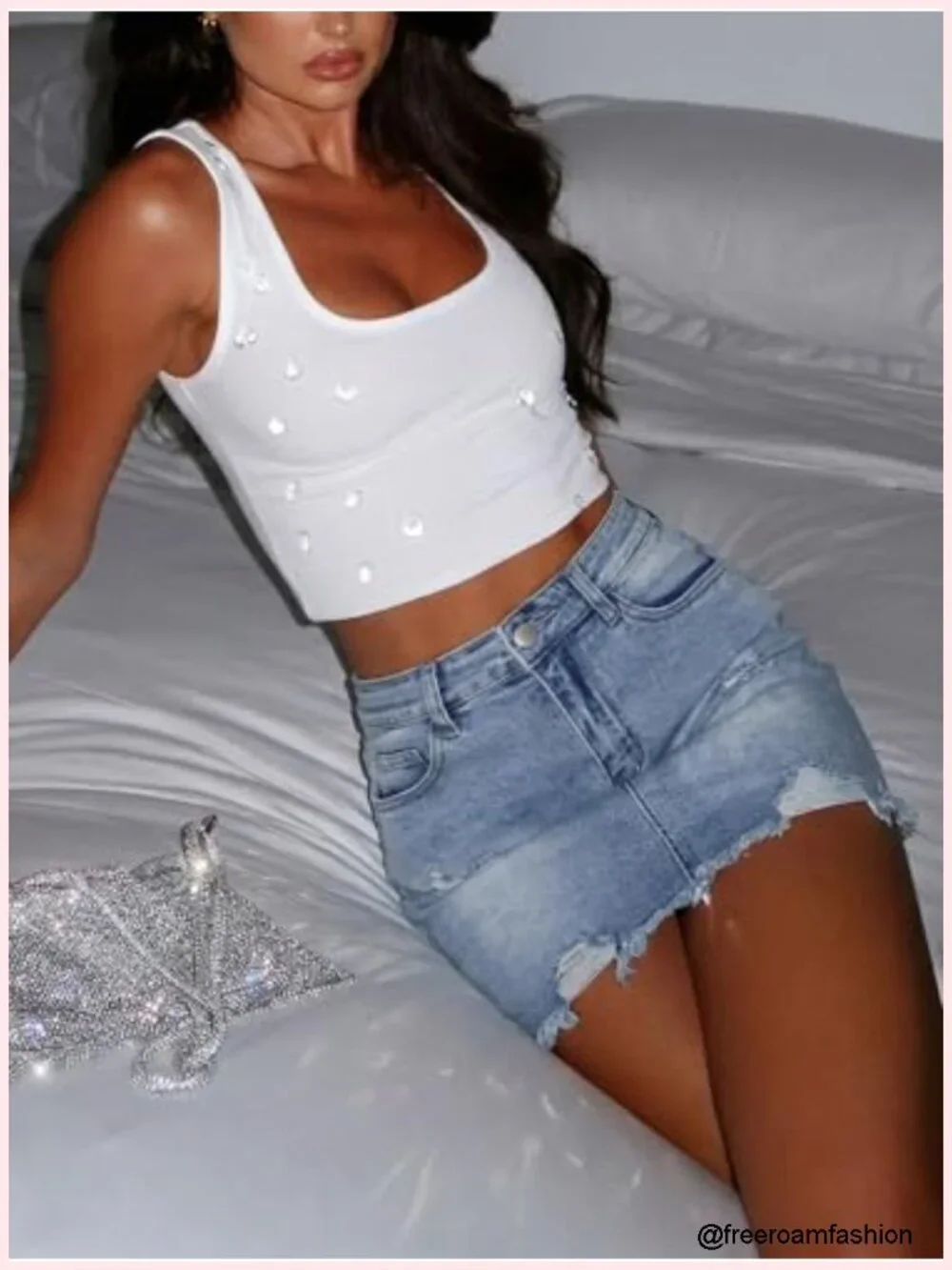Y2K Ripped Denim Mini Skirt Frayed Raw Hem Bodycon